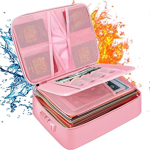 DocSafe Bolsa organizadora de archivos con cerradura, bolsa de documentos ignífuga con cremallera resistente al agua, 3 capas portátil de viaje,