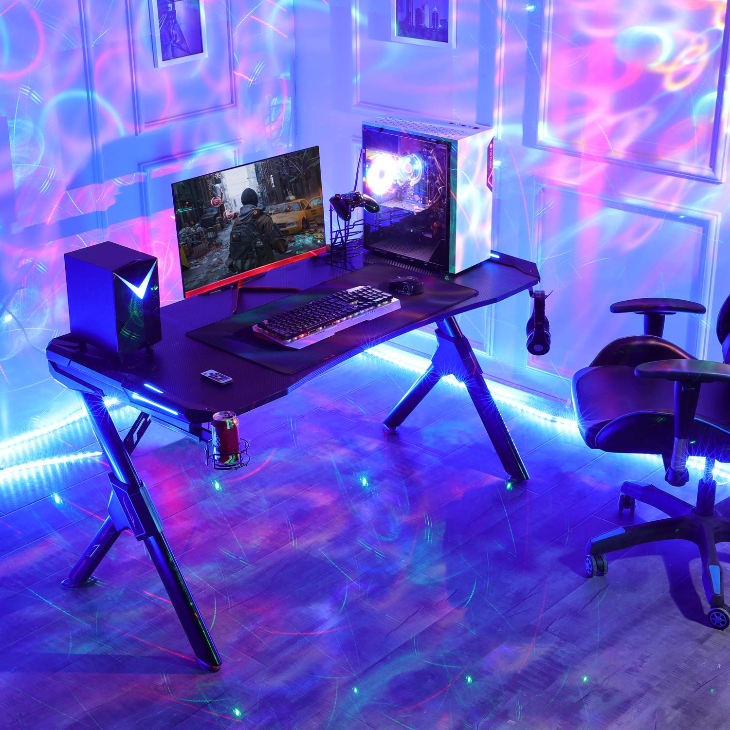 Sedeta 55 Inch Gaming Desk with LED Lights, Gaming Computer Desk, E