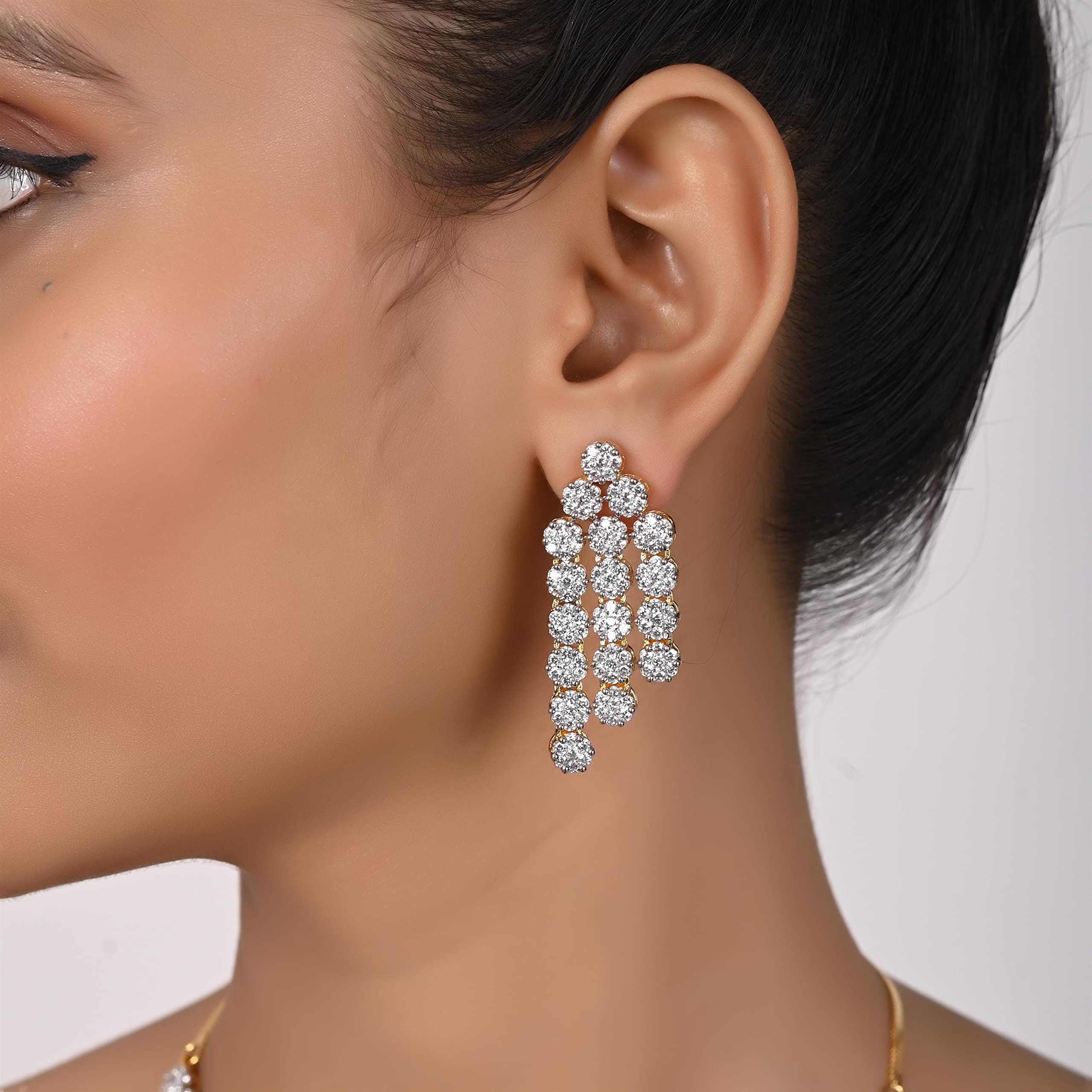 Ratnavali Jewels American Diamond RV4162 - Set di collana tradizionale a tre strati con orecchini, placcata in oro rosa, per donne/ragazze