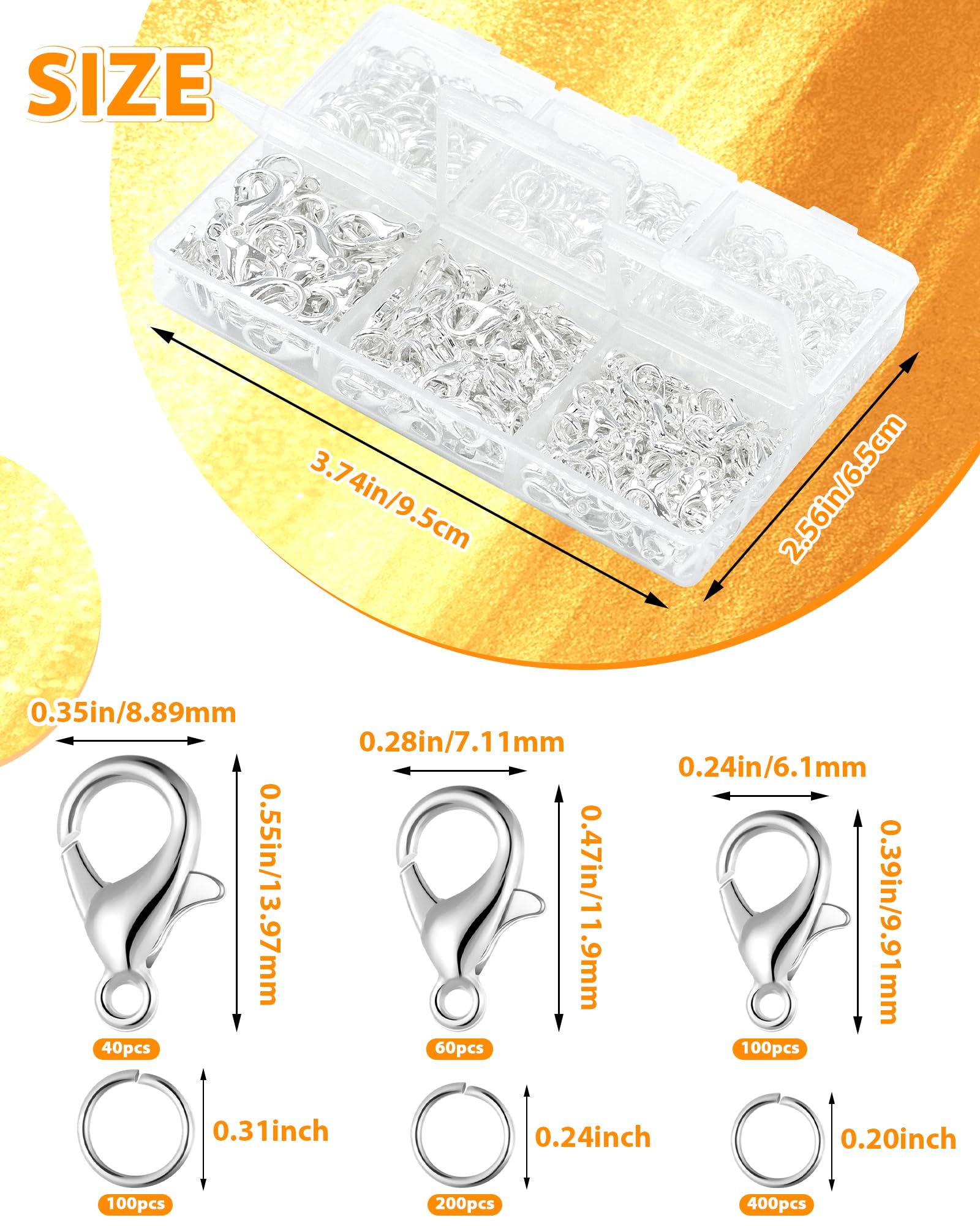 900PCS FIVEIZERO Lobster Claw Clasps and Jump Rings Set - Silver Jewelry Clasps for Necklace, Bracelet, Keychains, and DIY Jewelry Making Supplies