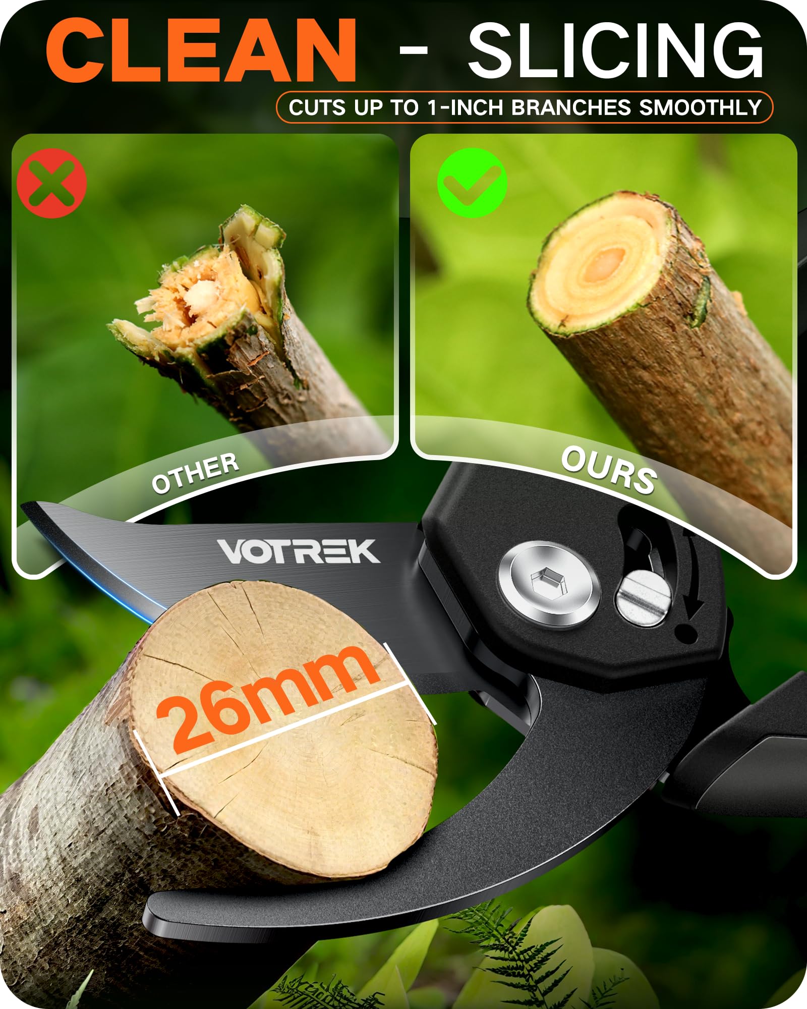VOTREK Bypass Secateurs for Small Hands with Continuously Adjustable Grip - Image 2