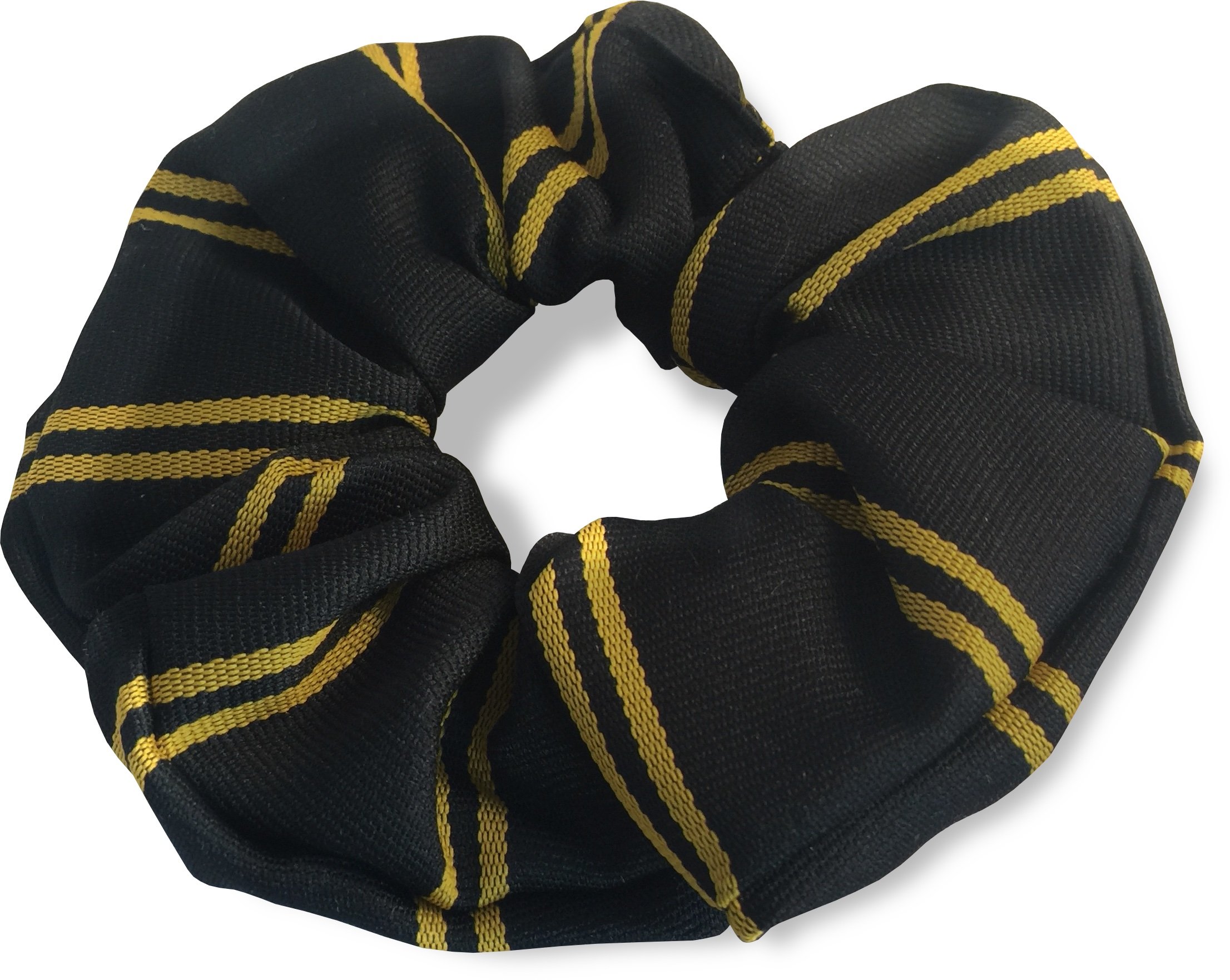 Great British Tie Club Girls Black & Gold Double Stripe Elastic Hair Scrunchie Bobble School Uniform (Black & Gold)