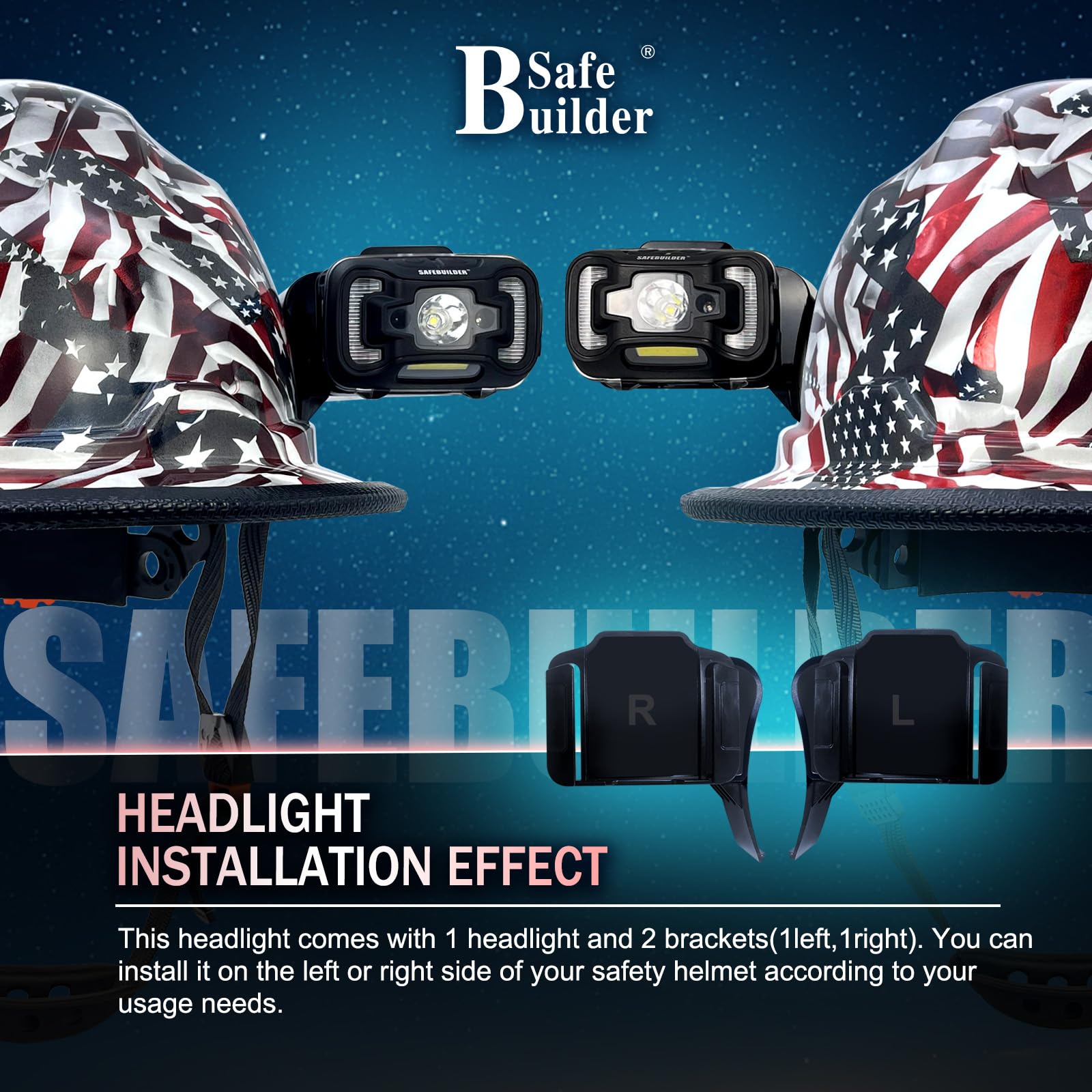 SAFEBUILDER Cascos duros de ala completa con lámpara recargable, casco de seguridad con faro, suspensión de 6 puntos, construcción ventilada, trabajo al aire libre, aprobado por ANSI