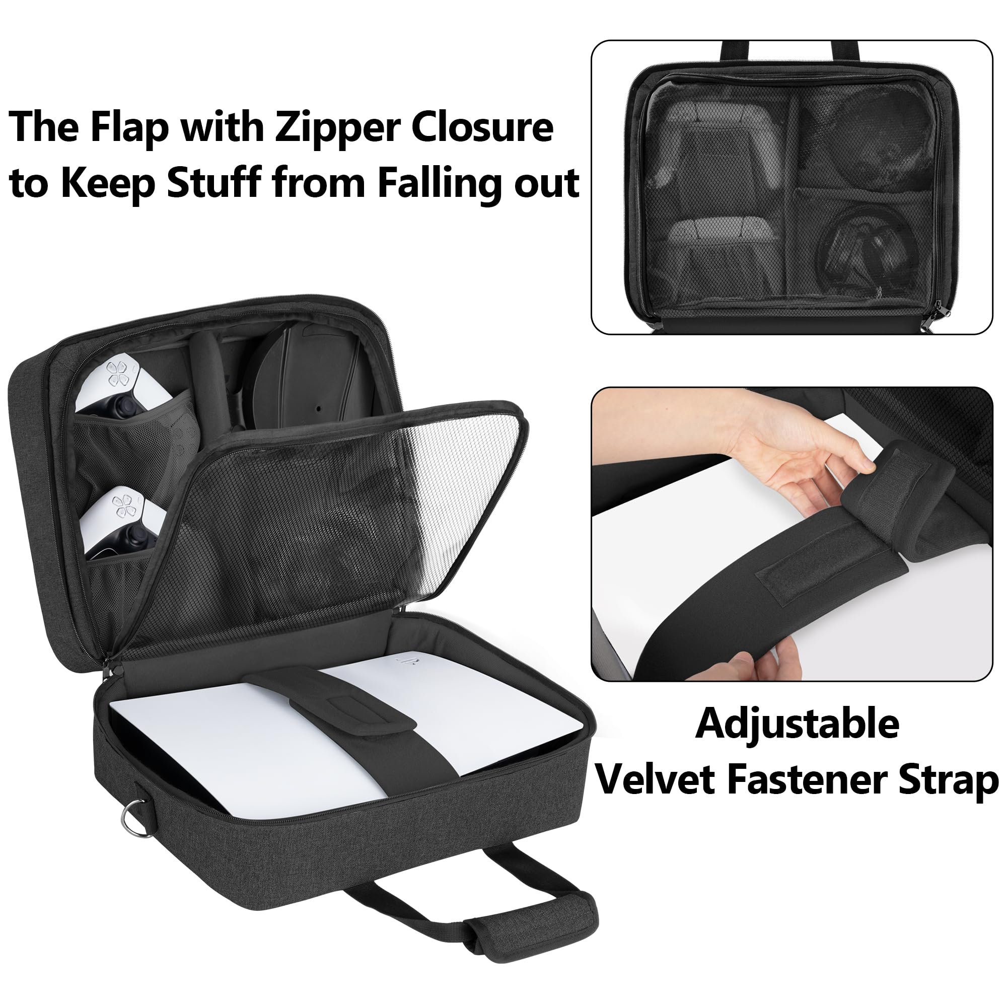Trunab Bolsa Compatible con PS5/PS5 Slim/PS4/PS4 Pro/PS4 Slim/Xbox One/Xbox One X/Xbox One S/Xbox Series S, Bolsa Viaje Trasporte con Múltiples Bolsillos para Consola de Juegos, Negro