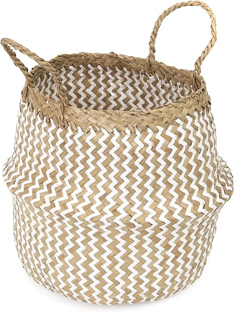 Compactor Belly Small Woven Seagrass Storage Basket 27 x 27 x 26 cm, Natural/White
