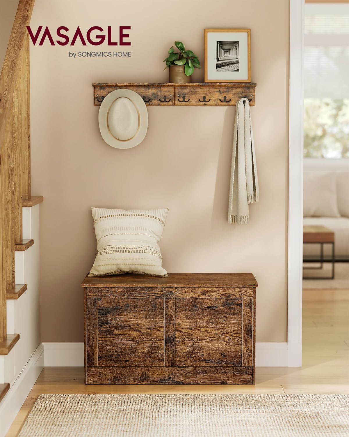 VASAGLE Storage Chest, Storage Trunk with 2 Safety Hinges, Storage Bench, Shoe Bench, Farmhouse Style, 15.7 x 31.5 x 18.3 Inches, for Entryway, Bedroom, Living Room, Rustic Brown ULSB064K01 Modern 31.5"W x 18.3"H Rustic Brown