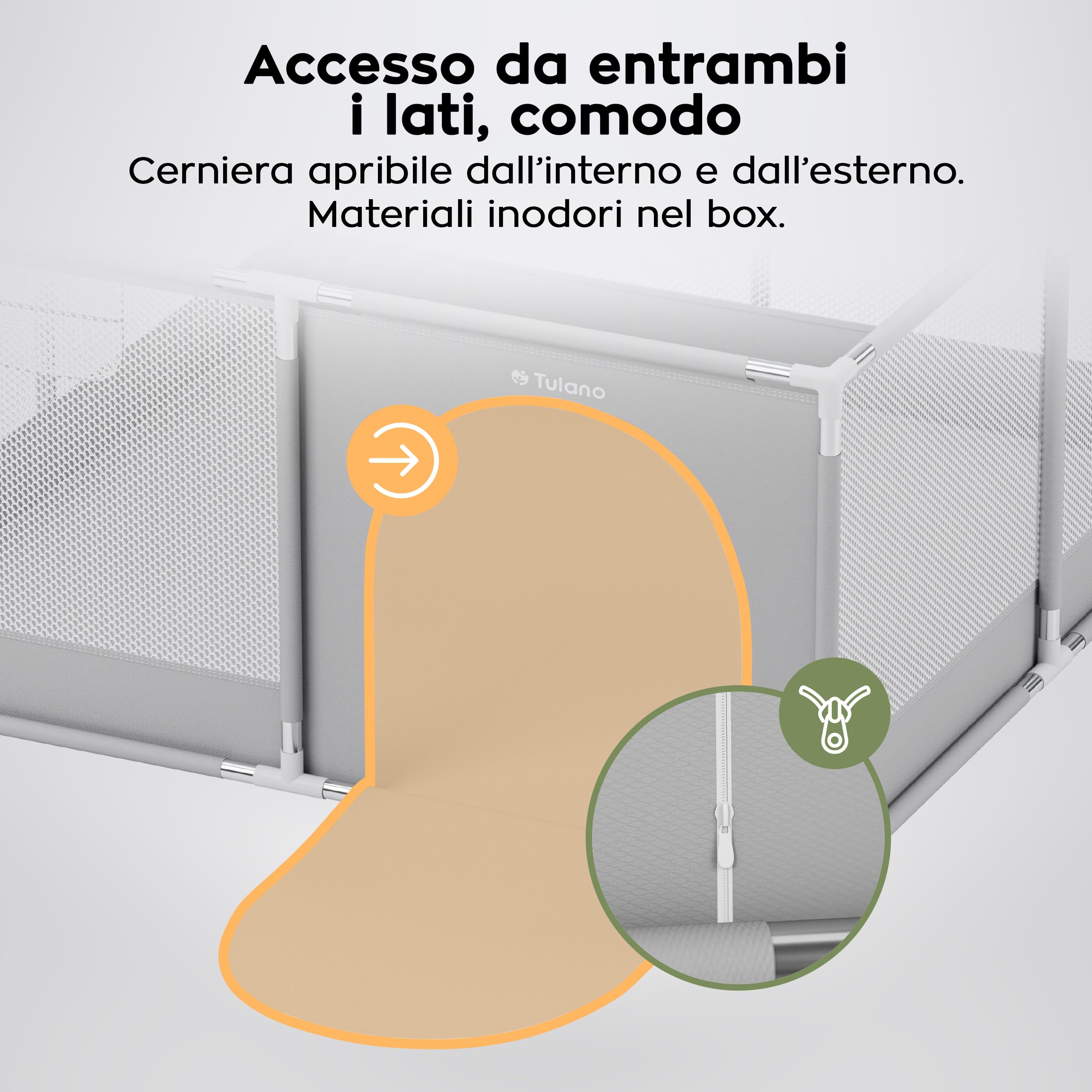 Tulano Cozy 20 Box per Bambini 130x130 cm - 6-36 mesi – Recinto Neonato con Fondo – Struttura in Metallo – Rete Traspirante – Porta con Cerniera – Borsa Inclusa – Casa e Giardino - Grigio