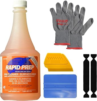 Rapid Prep Pre-Cleaner 32oz for Wax, Grease, and Oil Removal, Non-Hazardous and Non-Flammable Formula for Safe Pre-Cleaning of Automobile Paint, Metals, Signs, and Glass Surfaces + Toolkit