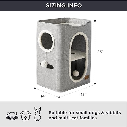 Miniatura 6 de Bedsure Casa para gatos de 2 pisos, condominios para gatos de interior con almohadilla para rascar y colgar bolas esponjosas, muebles pequeños