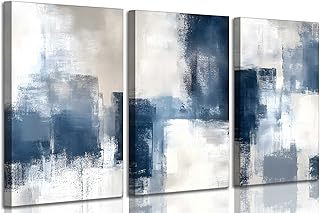 3 Pcs Navy Blue Abstract Canvas Wall Art Modern Minimalist Neutral Blue ...