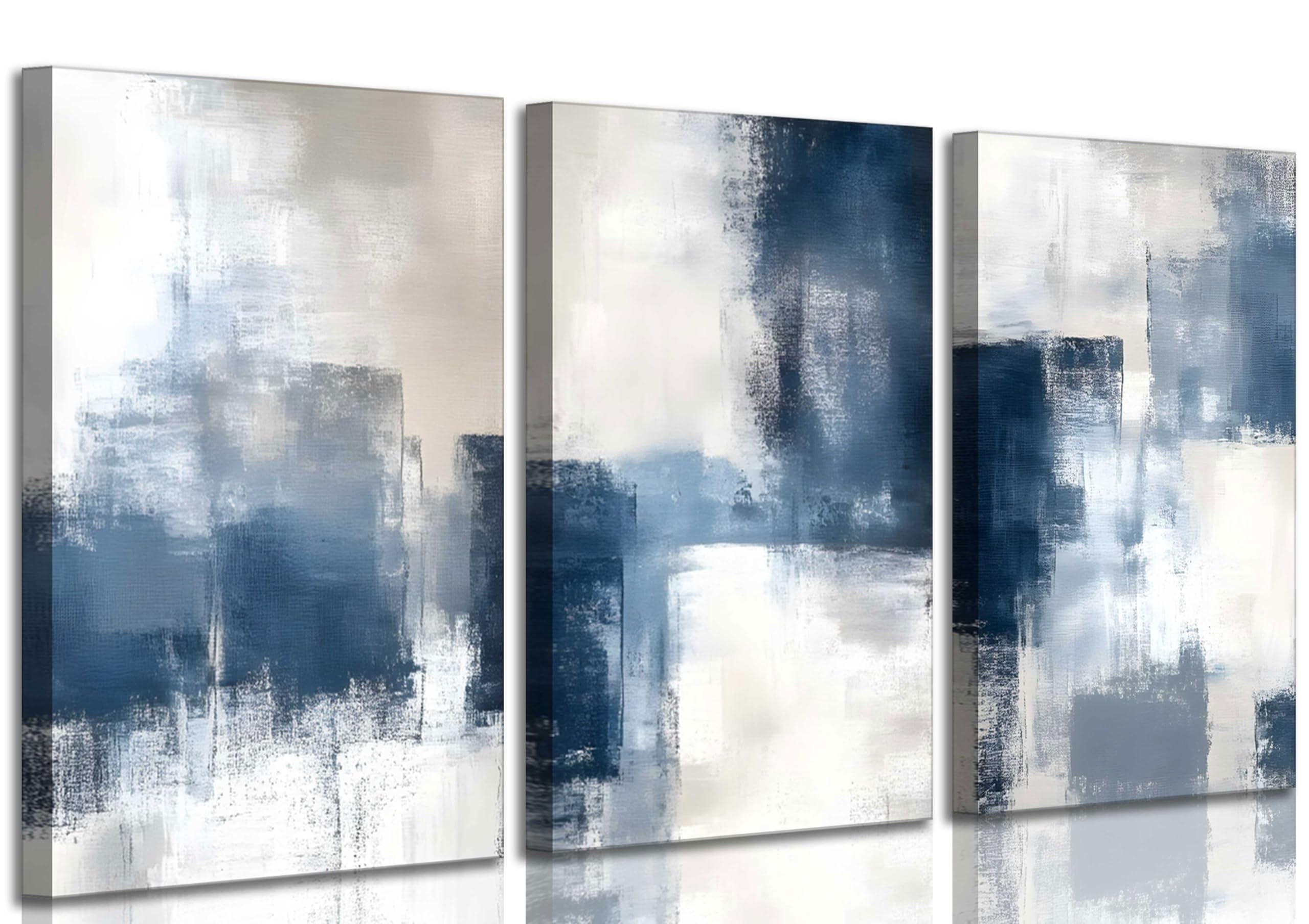 3 Pcs Navy Blue Abstract Canvas Wall Art Modern Minimalist Neutral Blue and Grey Paintings Pictures Wall Decor Poster Print Artwork for Living Room