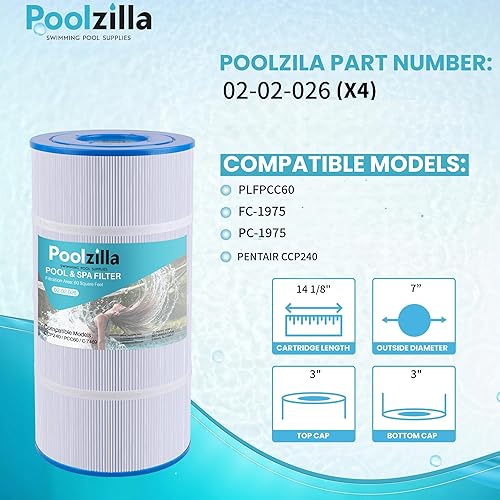 Miniatura 2 de Poolzilla Paquete de 4 filtros de repuesto para piscina PLFPCC60, Pleatco PCC60, Pentair CCP240, R173572, 178569, Unicel C-7469, Filbur FC-1975,