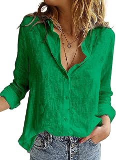 Women’s Linen Button Down Work Shirts Long Sleeve Solid Blouses