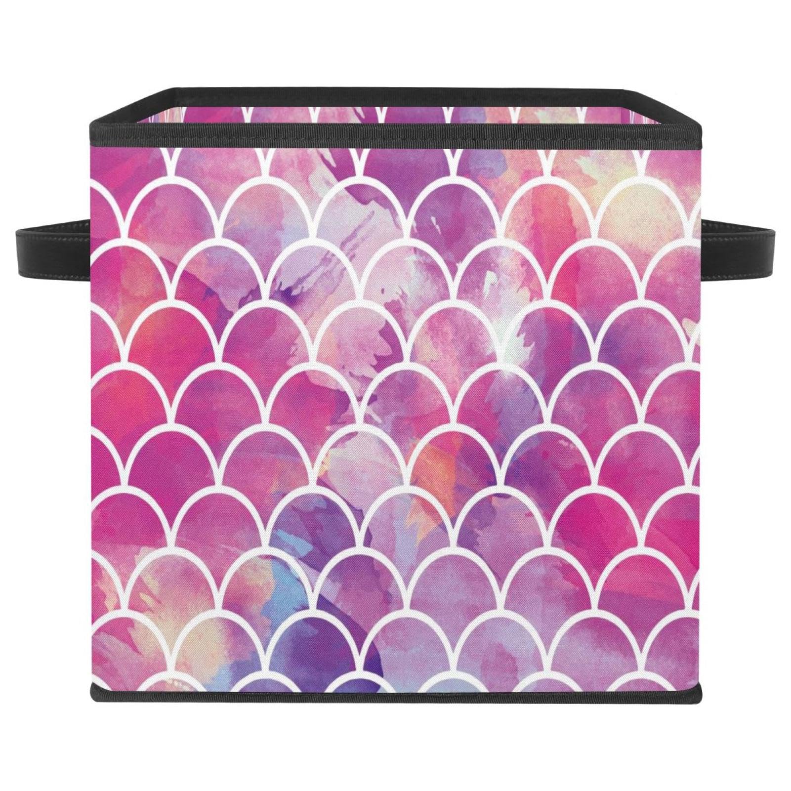 Boîte de rangement pliable rose motif sirène pour organisateur de placard et dressing enfant