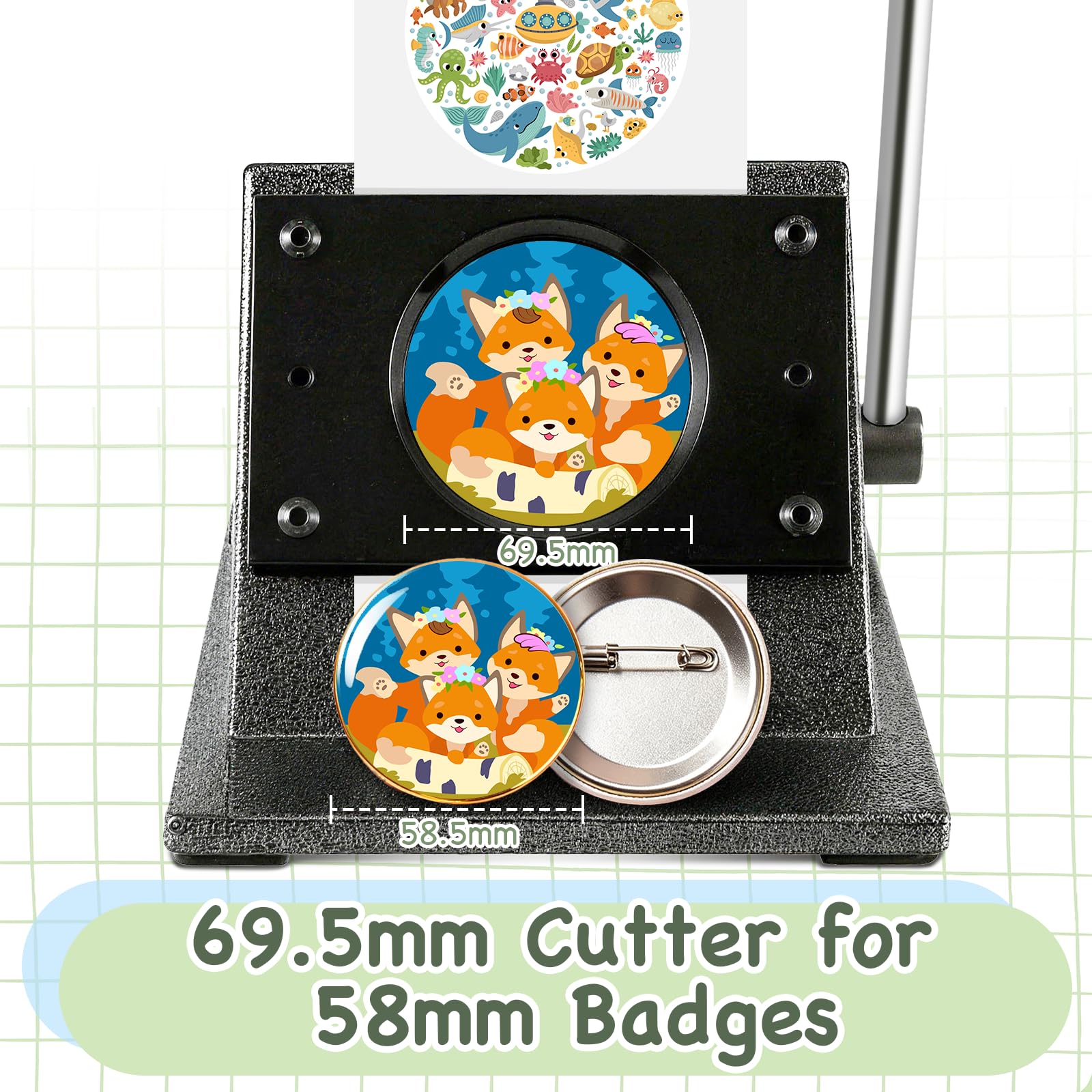 Troquel de 58 mm con punzón redondo de 69,5 mm, cortador circular resistente para cartón, fotos y láminas, para hacer botones, álbumes de recortes y proyectos de manualidades