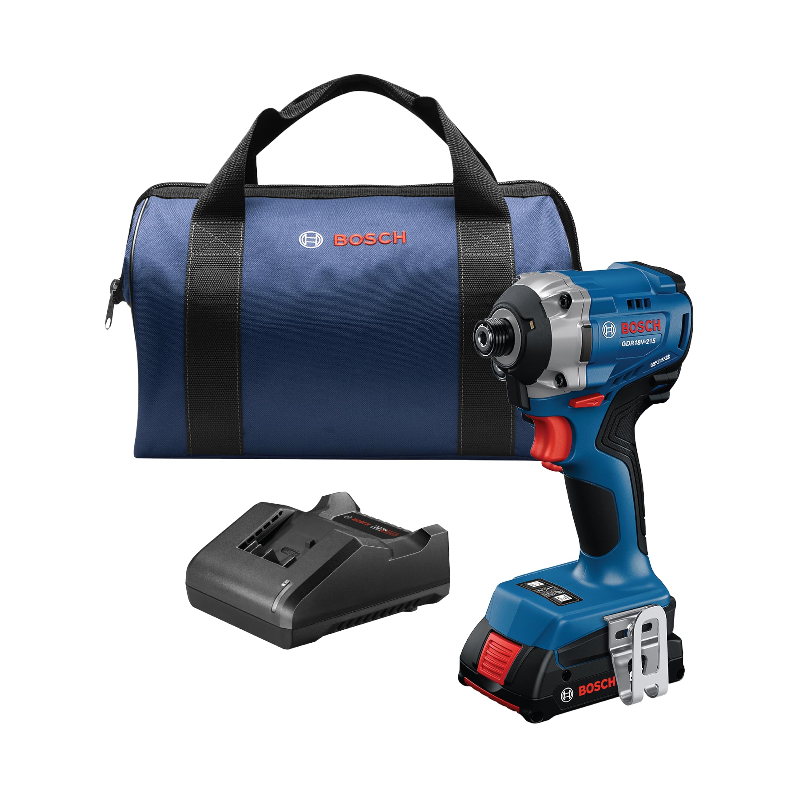 BOSCH GDR18V-215B12 18V Brushless Impact Driver Kit with BAT612 2 Ah Battery, Charger, and Carrying Bag
