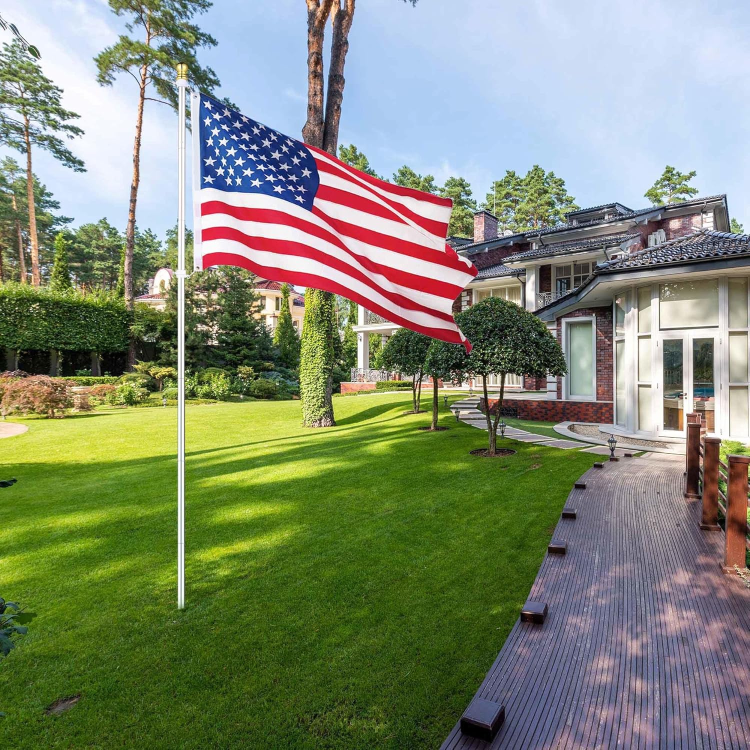 YesHom 10 Ft Aluminum Outdoor Flag Pole Kit in Ground American Flag Ball Top with Stake