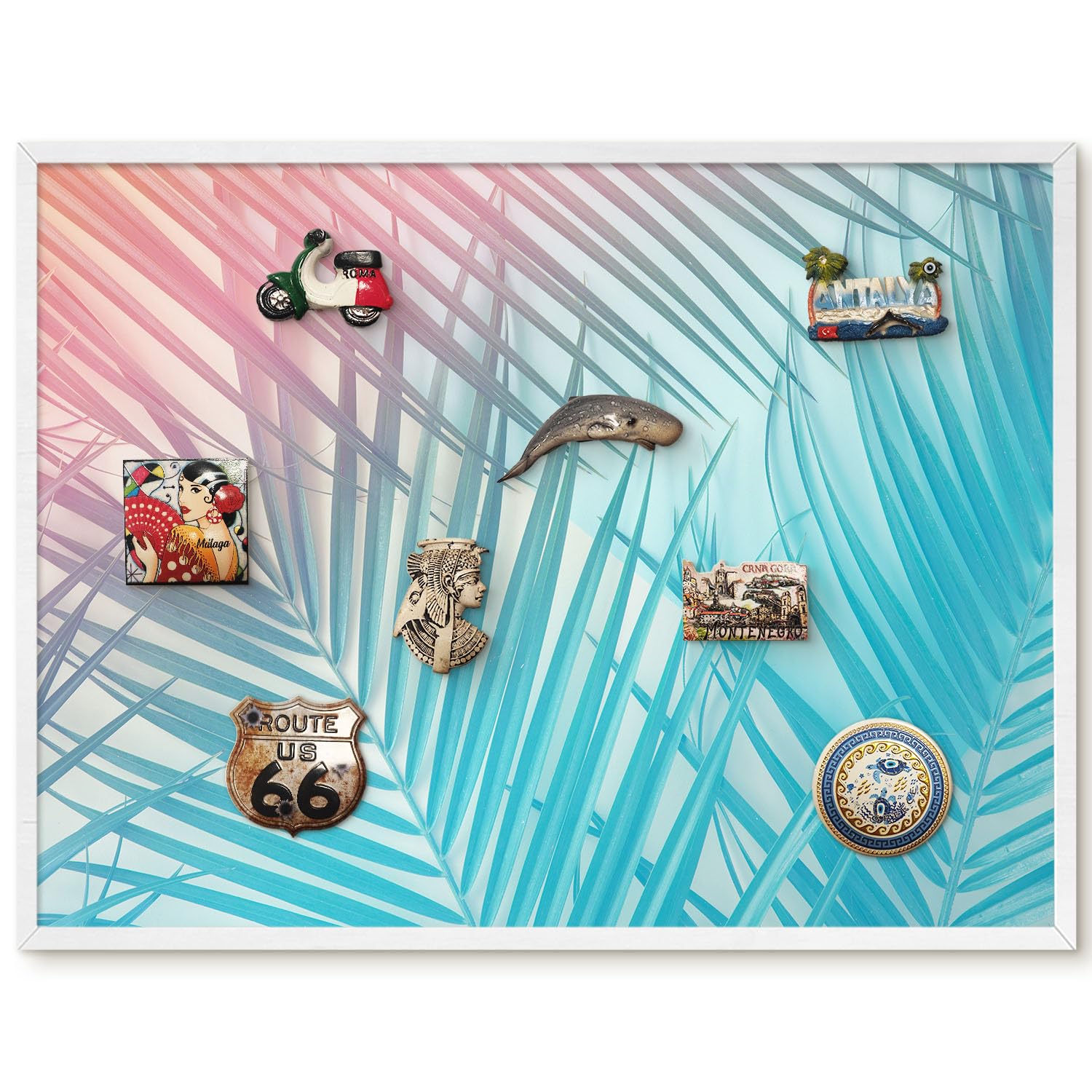 Planner Settimanale per Home Office 80x60 eleganza tropicale Cornice Bianca | Bacheca Magnetica | Pannello Calamitato | da Parete | Organizer | Planning Ufficio | Calamite | Porta Foto | Lista Spesa
