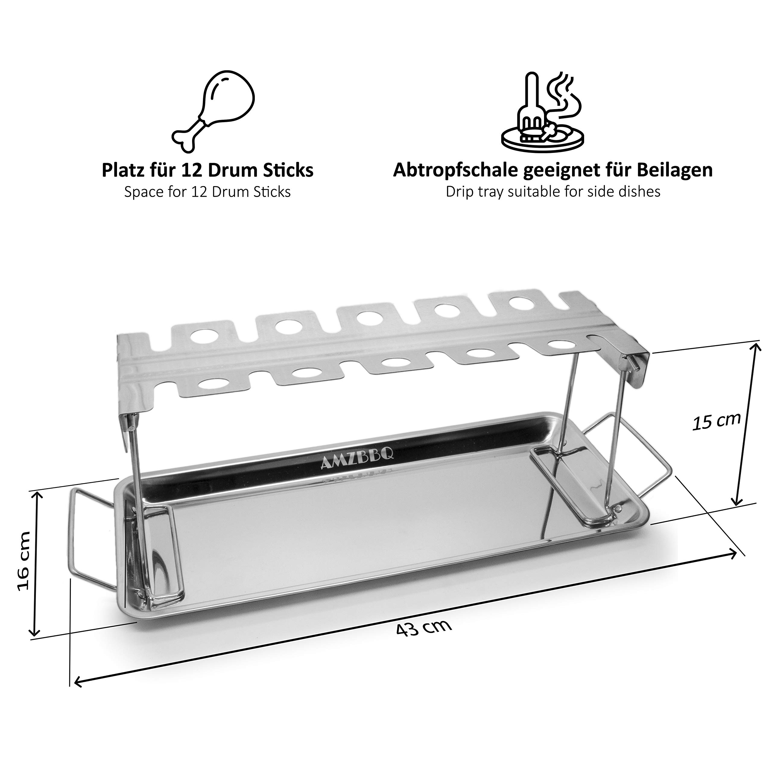 AMZBBQ® Premium Hähnchenschenkel Halter für 12 Keulen - Robuster Hähnchen Ständer aus 100% Edelstahl - Spülmaschinengeeignetes Hähnchenbräter-Grillzubehör für Männer Geschenk