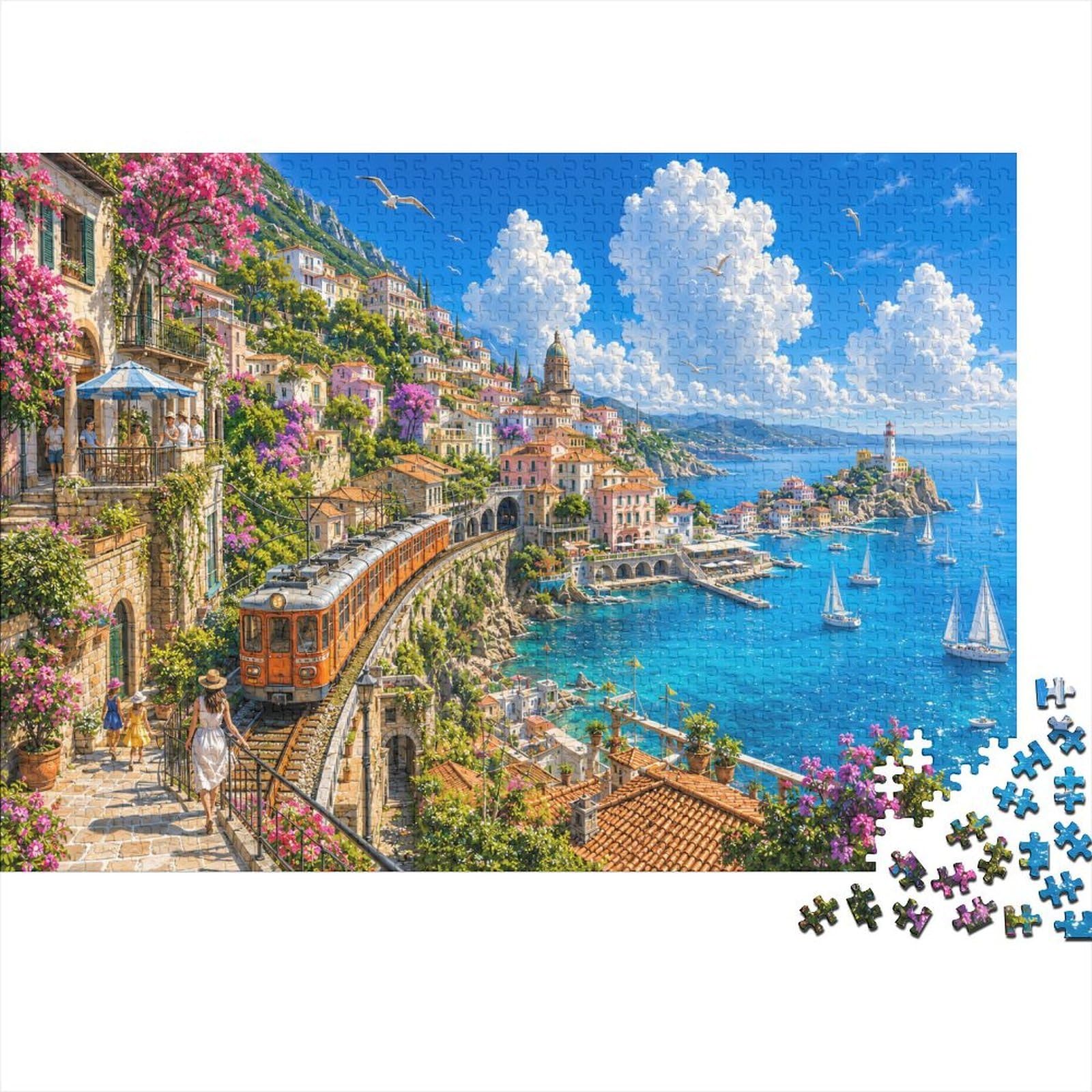 Amalfi Coast Train Jigsaw Puzzle 1000 Pieces, Wall Decor Gift
