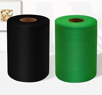 Tulle Fabric Rolls, 2 Pcs, 6 Inch by 100 Yards for Tutu Gift Wrapping Decoration Black,Emerald Green