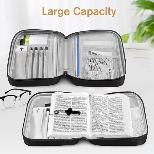 FINPAC Bible Cover, Slashproof Carrying Book Case Church Bag Bible Protective with Handle and Zippered Pocket for Standard Size Bible, for Mother Father Girls Boys Women Men, - 5