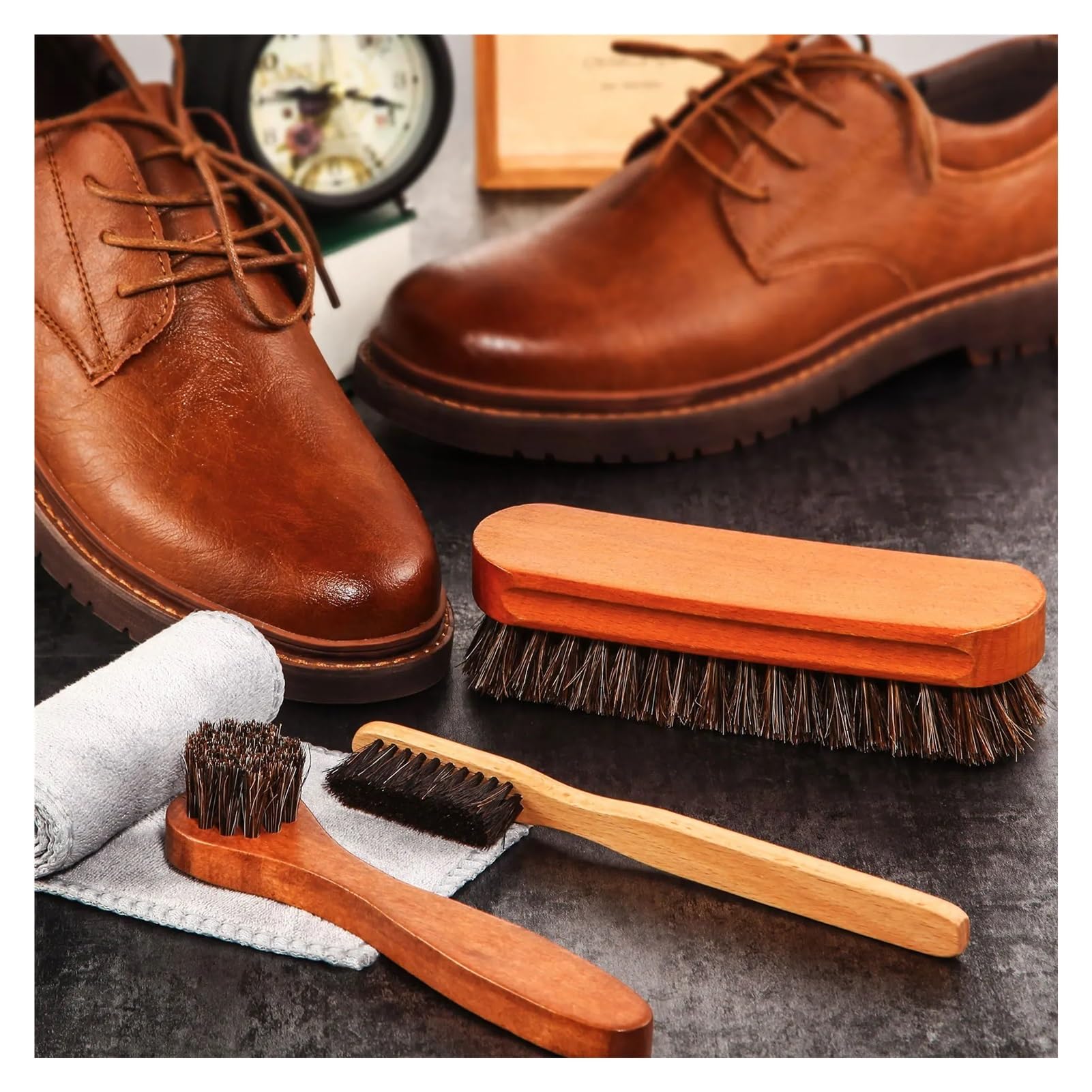 SchuhbüRste Rosshaar-Glanz-Schuhbürsten-Set, Polier-Applikator, saubere Schuh-/Stiefelpflegebürste, Wildleder-Reinigungsbürste FüR Stiefel, Schuhe