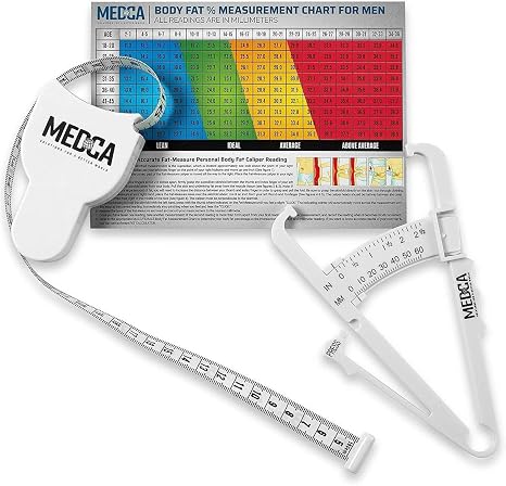Körpermaßband und Hautfalz-Messschieber für Körper-Set 2 Stück Hautfalten-Körperfett-Analysator und BMI-Messwerkzeug Weiß von MEDca