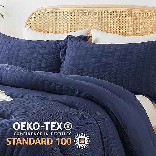 Miniatura 4 de Cosybay Juego de edredón tamaño Queen  Juego de edredón de 3 piezas de sirsaca azul marino, juego de edredón alternativo para todas las estaciones,