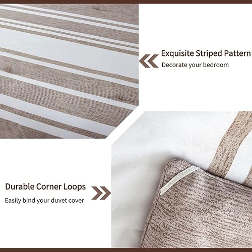 Miniatura 5 de ZRNBAST Juego de edredón de 7 piezas a rayas, tamaño Queen, color gris y verde oliva, juego de ropa de cama a rayas de bloque de color, para todas
