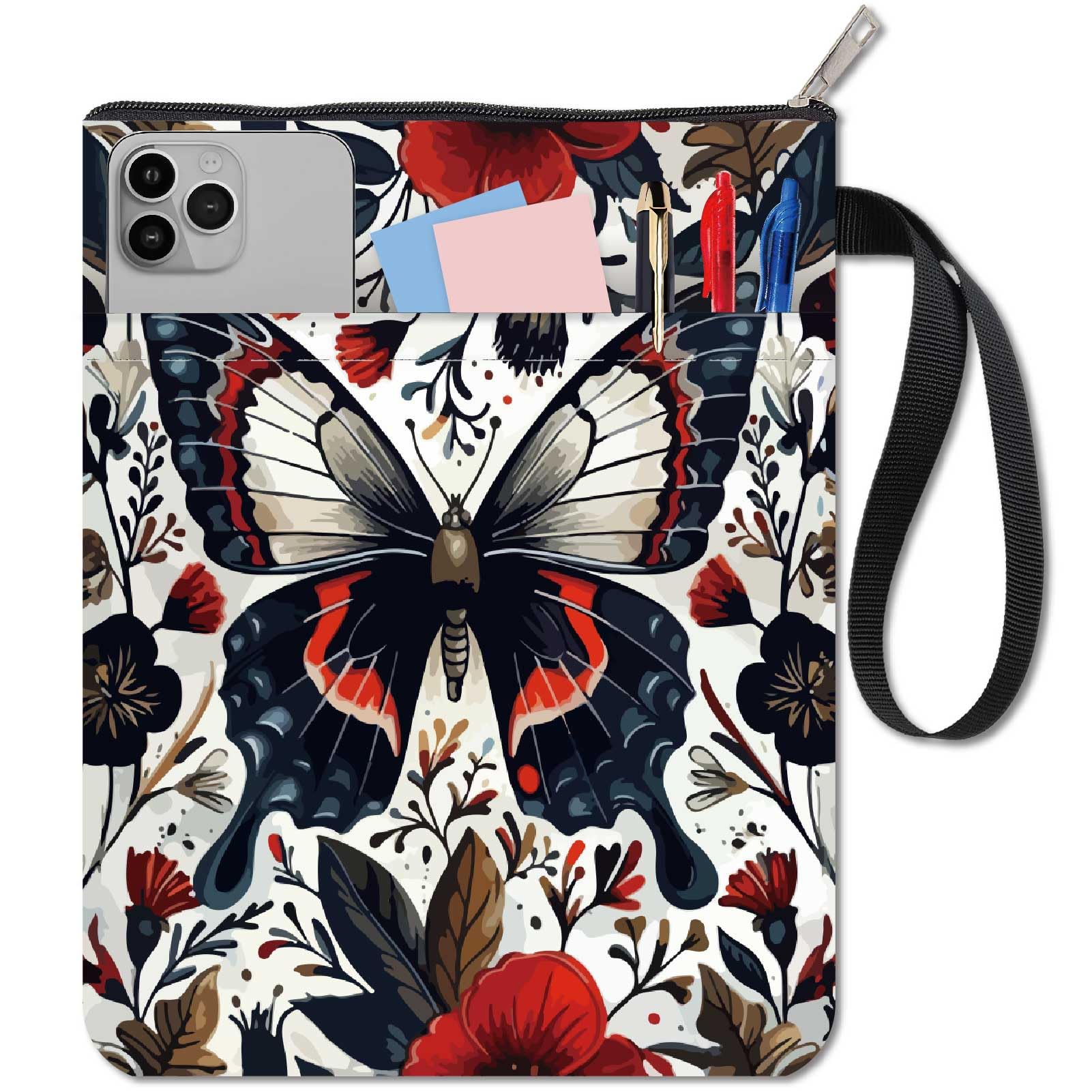 CRASPIRE Butterfly Book Covers Flower Protector Sleeve for Paperbacks Washable Fabric Cloth Cover with Zipper and Extra Pocket Lovers Classmate Gifts