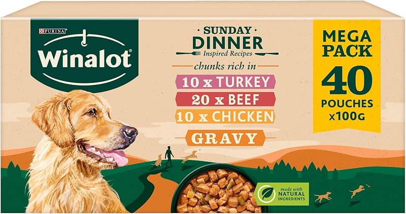 WINALOT Sunday Dinner Mixed in Gravy Wet Dog Food Pouches 40x100g