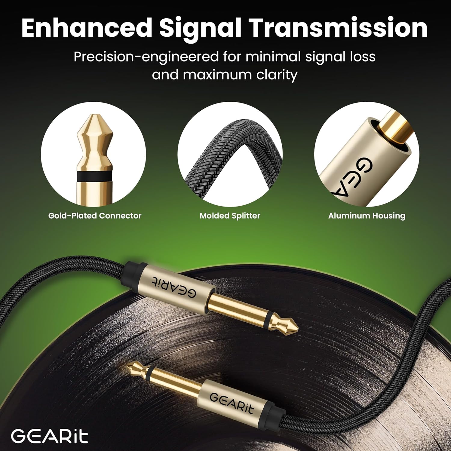 GEARit Guitar Instrument Cable (15ft 2-Pack) 1/4 Inch to 1/4 inch TS Straight Male to Male 6.35mm Mono Jack with Alloy Connector and Nylon Braid