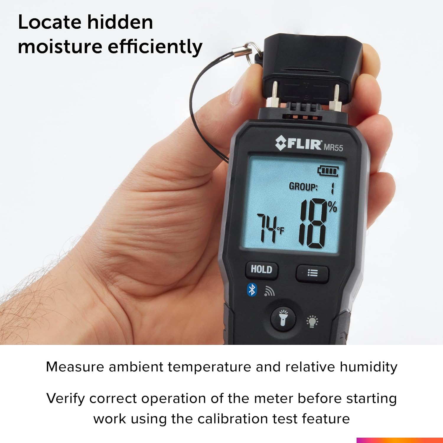 FLIR MR55 - Pin Moisture Meter with Bluetooth for Instant Data Sharing via The FLIR Tools Mobile app.