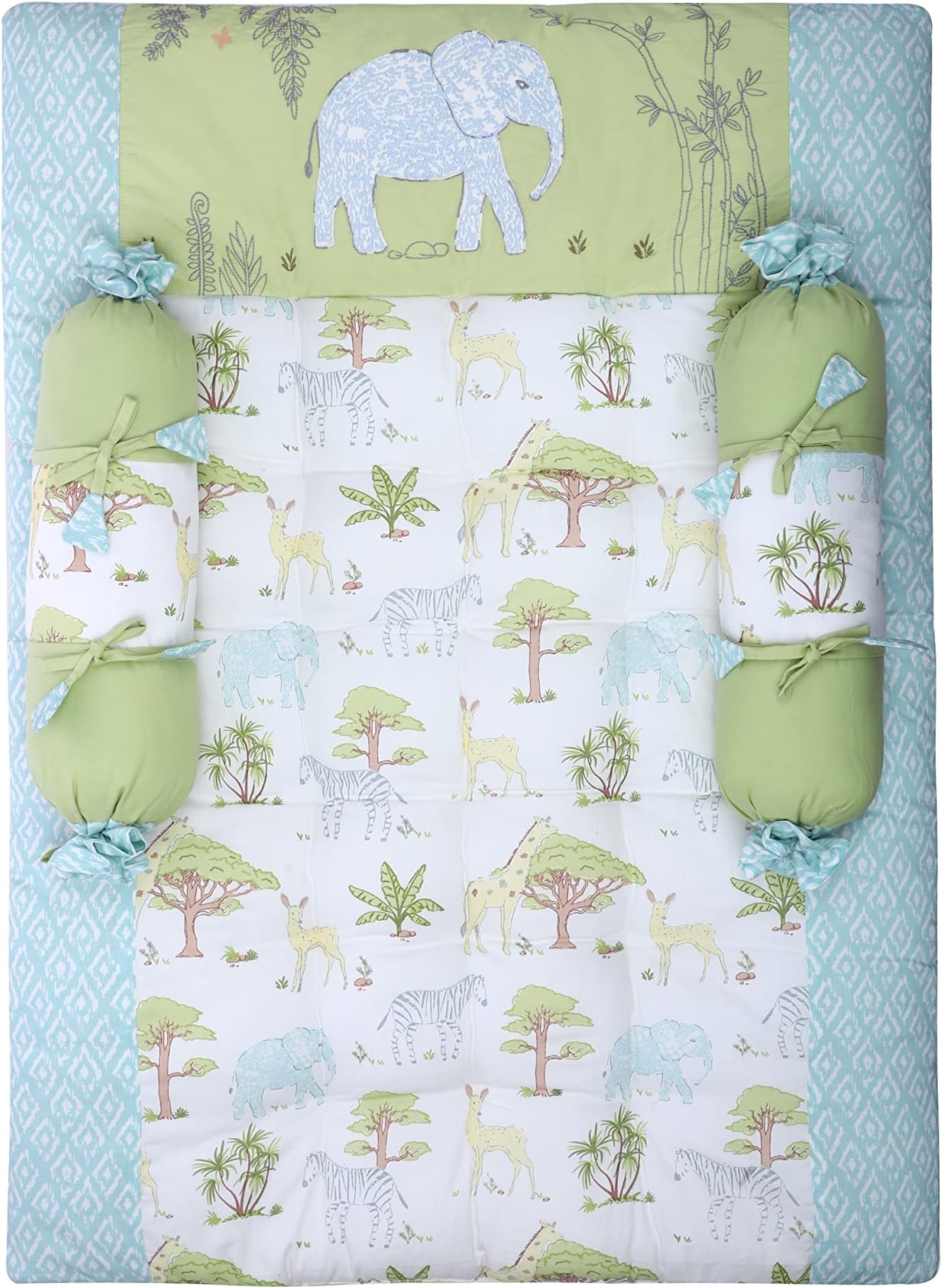 abracadabra Cotton Bedding Set (3 Pieces, 0-2 Years, 88 Cm X 60 Cm, Savanna, Green, Single Size)
