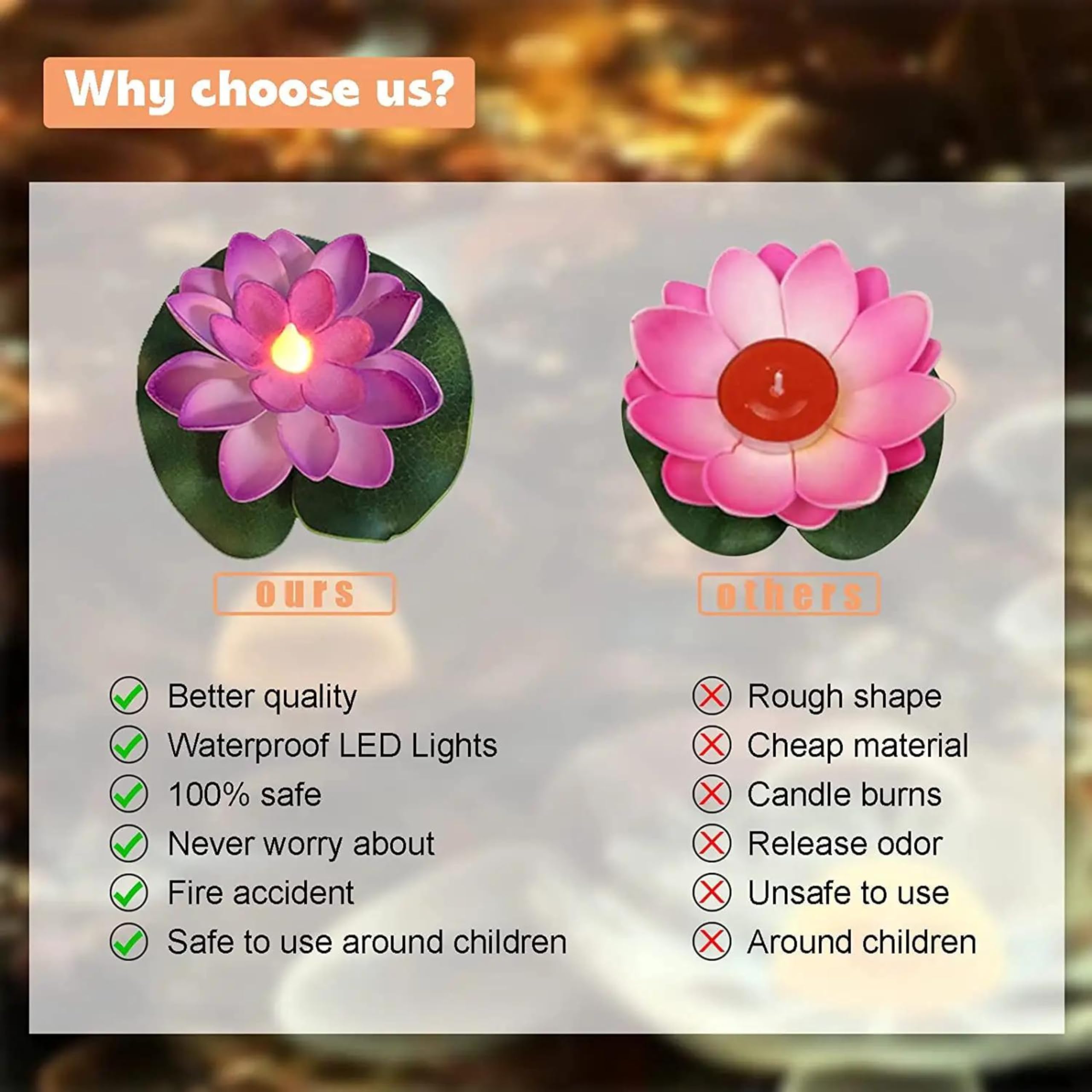 Amster Floating LED Lotus Tea Light Candles - Sensor-Activated, Smokeless, Multicolor for Pool, Garden, Home, and Festival Decoration (Pack of 4) 3