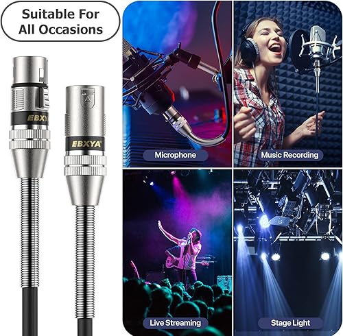 Miniatura 6 de EBXYA XLR Cables 20 pies 4 paquetes, XLR macho a hembra equilibrado 3 pines metal resorte micrófono cable compatible con mezcladores, altavoces,