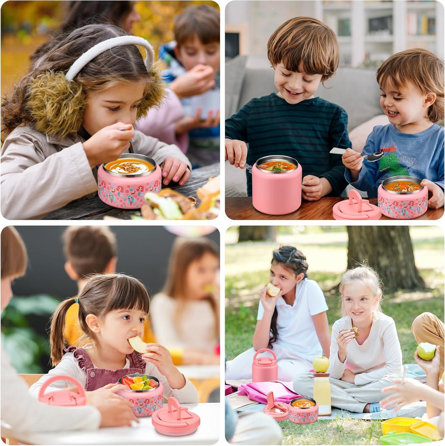 13.5oz Soup Thermo for Hot Food Kids Insulated Vacuum Food Jar with Buckle Lid,Wide Mouth Leakproof Stainless Steel Lunch Container with Spoon-Mermaid - Image 8