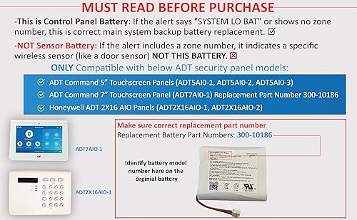Miniatura 2 de Reemplazo de batería para ADT Command Smart Security Panel ADT5AIO-1 ADT5AIO-2 ADT5AIO-3 ADT7AIO-1, Honeywell ADT 2X16 AIO Panel de seguridad para