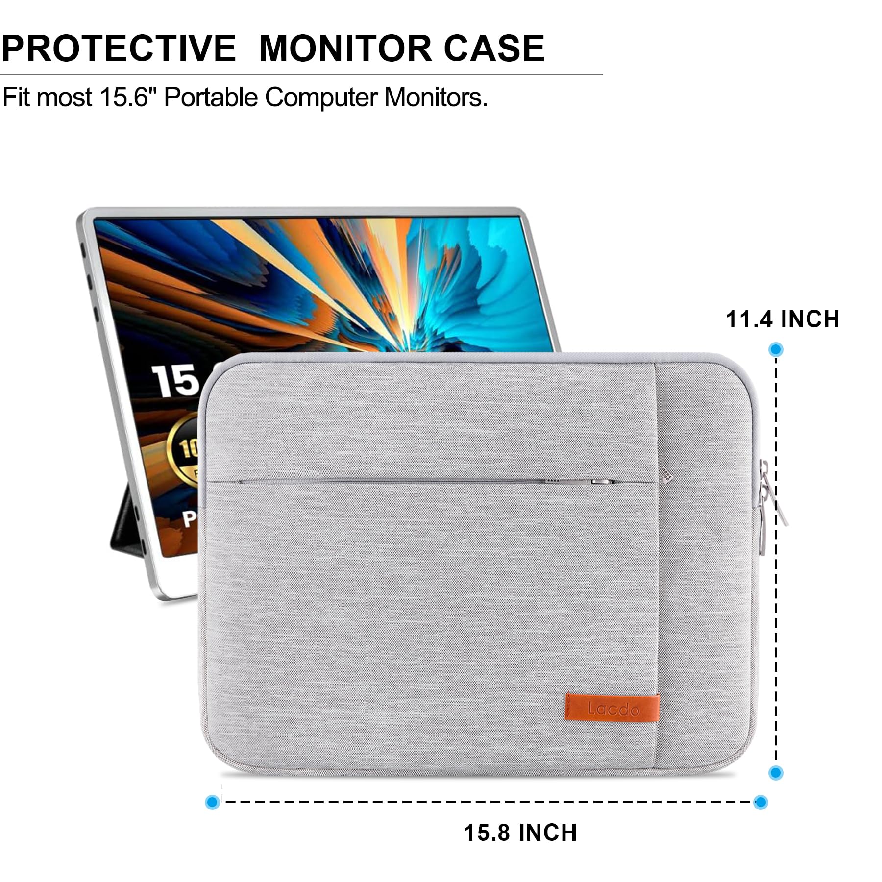 Borsa Protettiva Lacdo Per Monitor Portatile 15.6 Pollici - Custodia Impermeabile Con Tasca Accessori, Nero