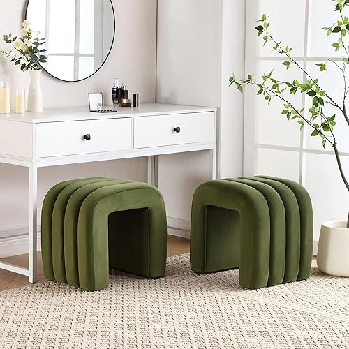 Miniatura 16 de ONEVOG Puf otomano blanco, reposapiés para sofá de 18 pulgadas, bonitas sillas de tocador para maquillaje, tela suave y marco resistente, decoración
