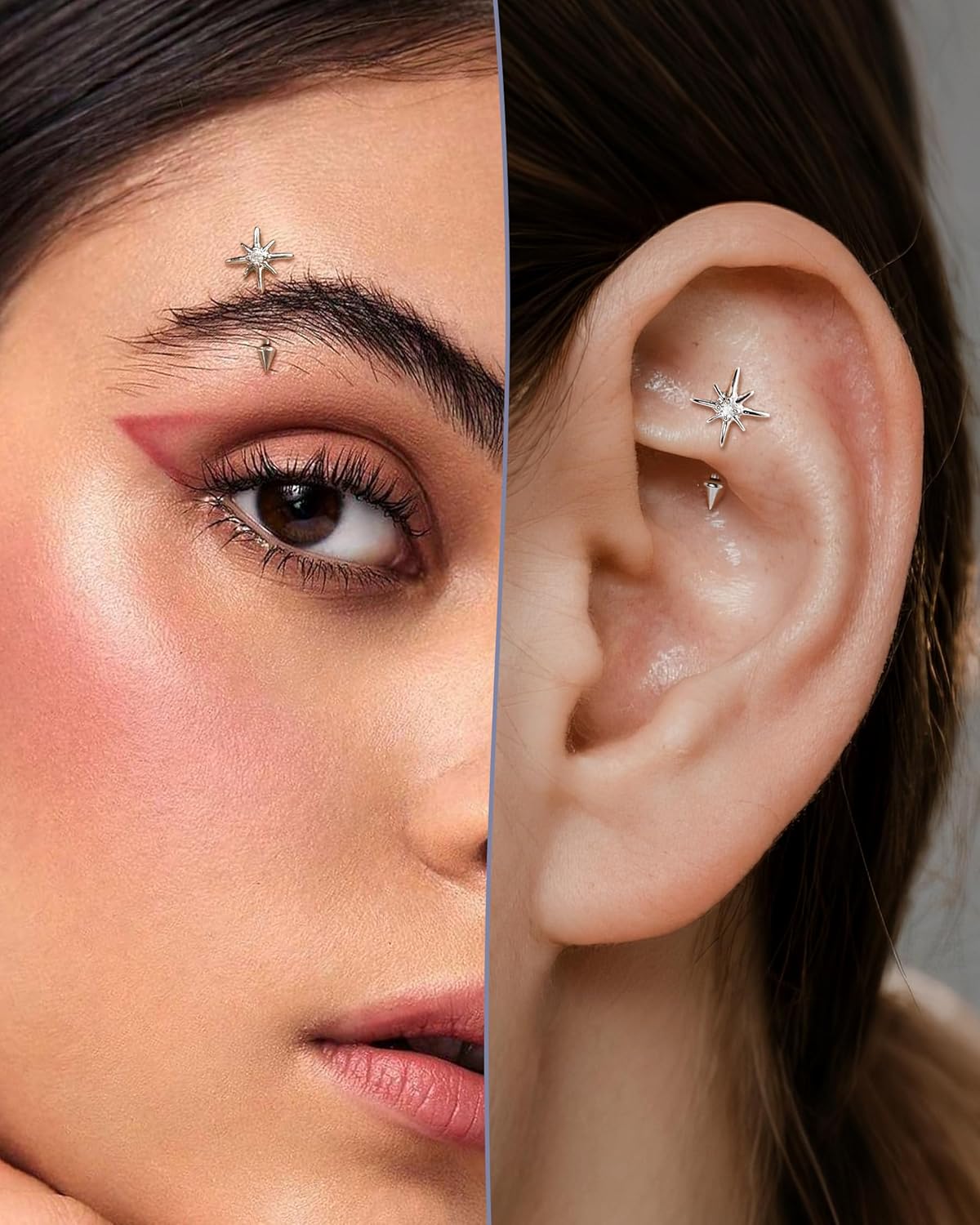 Unchained Sun G23 Solid Titanium Rook Earrings 16G Internally Thread Rook Eyebrow Piercing Jewelry Surgical Steel Vertical Labret Stud 6/8MM - Image 2