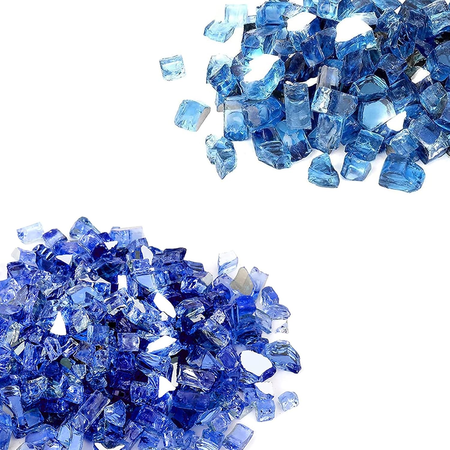 Skyflame High Luster 20-Pound Fire Glass for Fire Pit Fireplace Landscaping, 1/2-Inch Cobalt Blue Reflective and Pacific Blue Reflective
