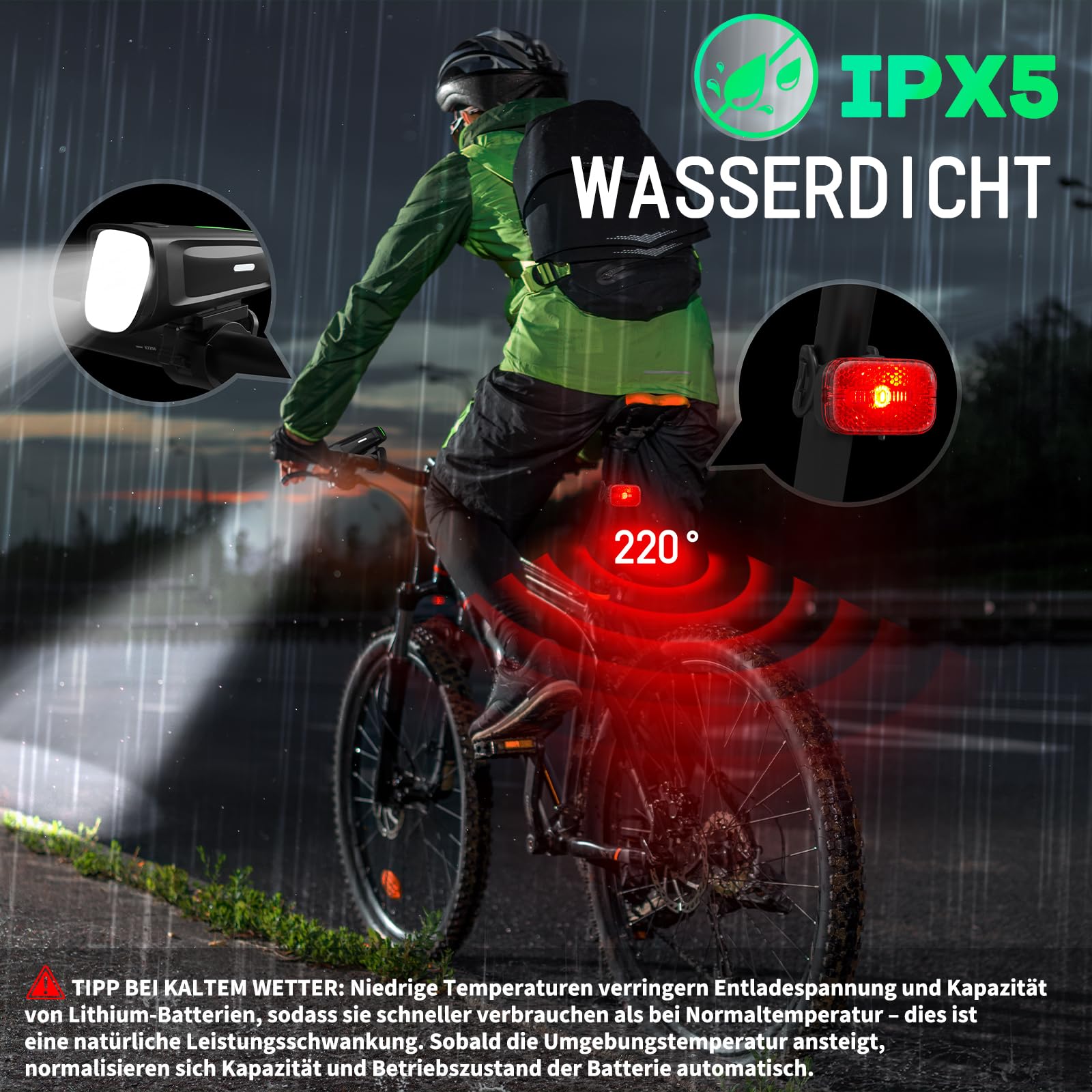 Luce anteriore a LED per bicicletta, 100 Lux, omologata StVZO, illuminazione per bicicletta, ricaricabile tramite USB, IPX5, impermeabile, luce anteriore per bicicletta, con batteria richiesta