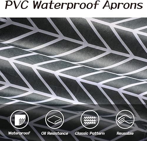 Miniatura 5 de SATINIOR Delantal impermeable para mujer, 3 piezas, con bolsillos, delantales de cocina ajustables, babero de cocina para hornear, limpieza del hogar