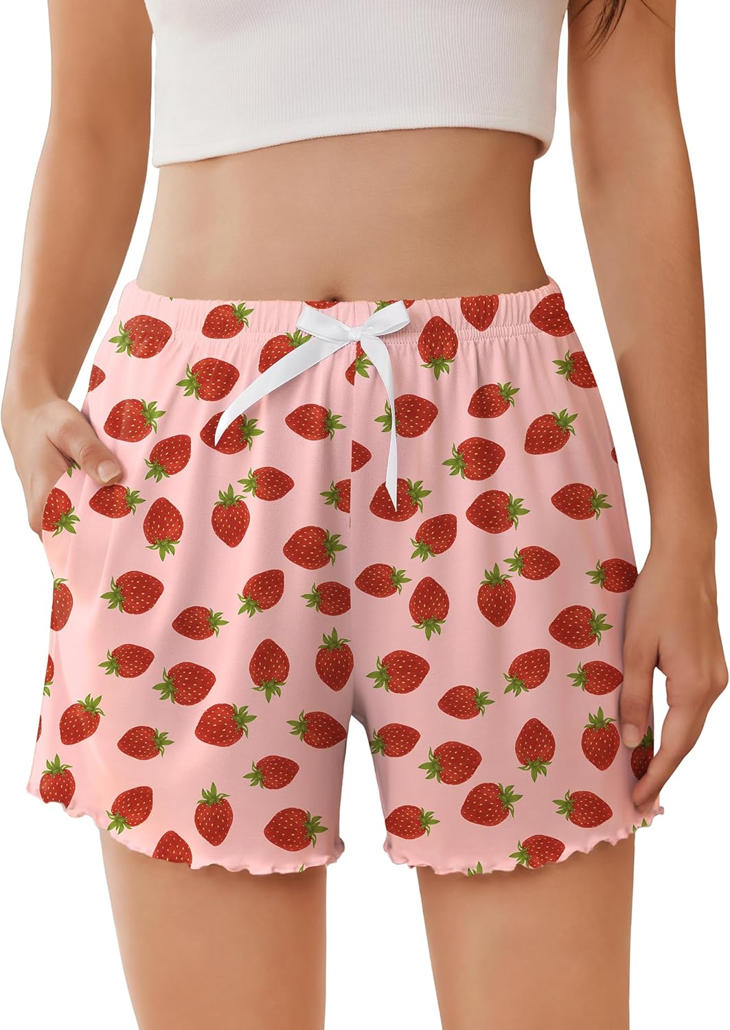 Ekouaer Womens Pajama Shorts Soft Comfy Ruffle Sleep Shorts 2026 Summer Casual Elastic Waist Pj Short with Pockets