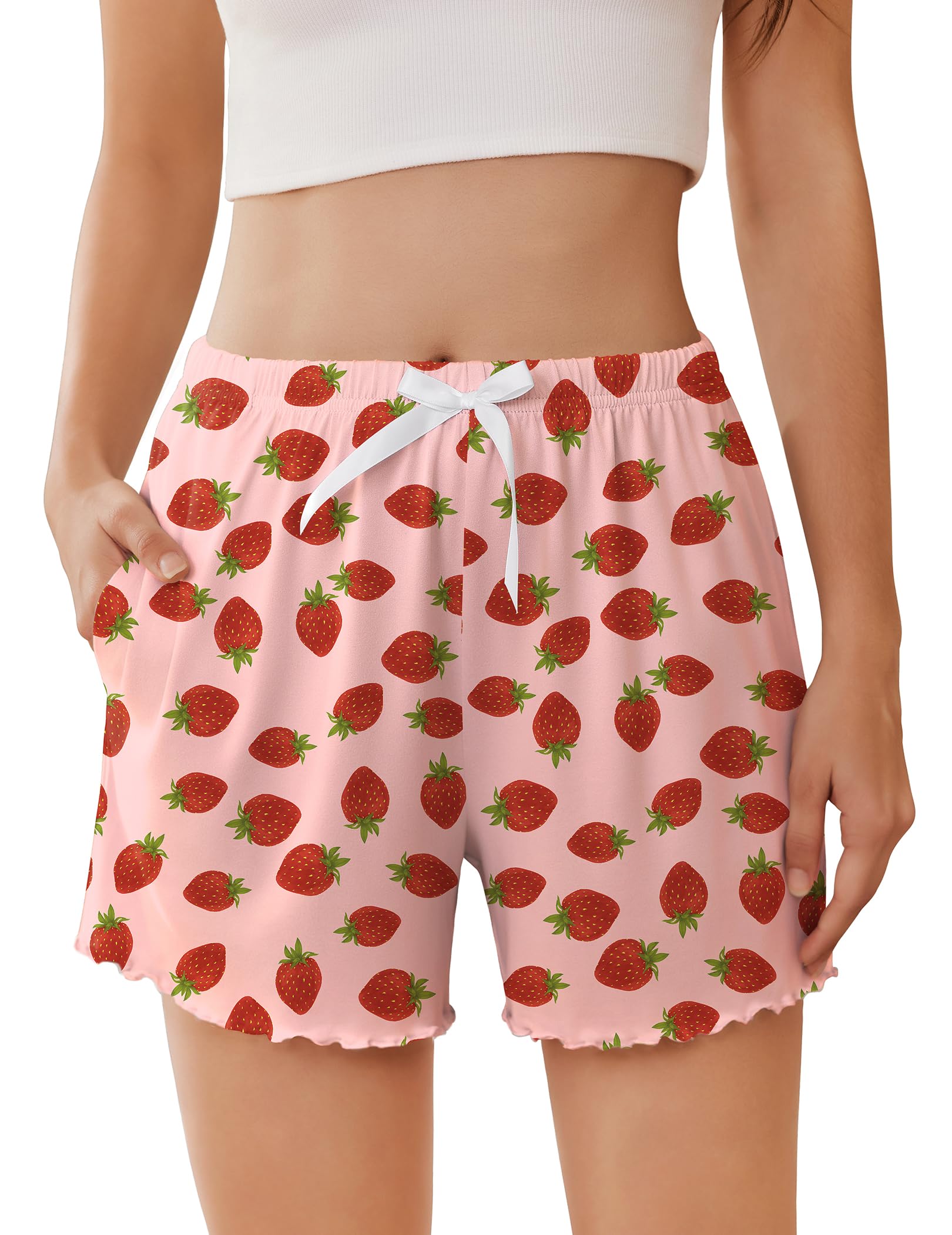 Ekouaer 2 Pack Womens Pajama Short 2026 Sleep Short Pj Bottoms with Pockets | Summer Ruffle Shorts,Soft,Comfy,Casual Lounge