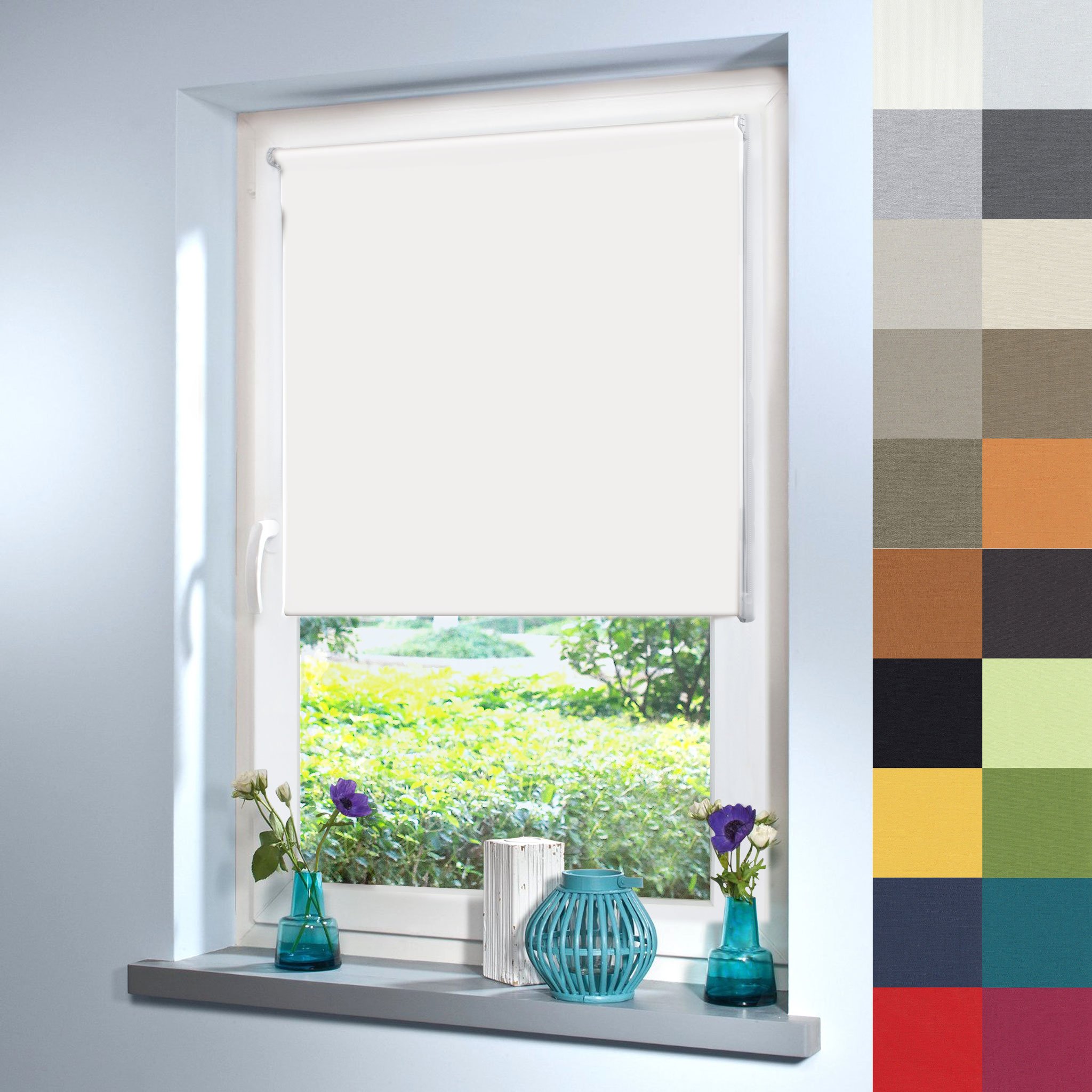 Sun World Verdunkelungsrollo nach Maß, Rollo nach Maß, Maßanfertigung Innenrollo, Balkontür, Rollos nach Maß, Blickdicht, für Fenster & Türen, Klemmfix ohne Bohren (220cm Höhe x 90cm Breite/Weiß)