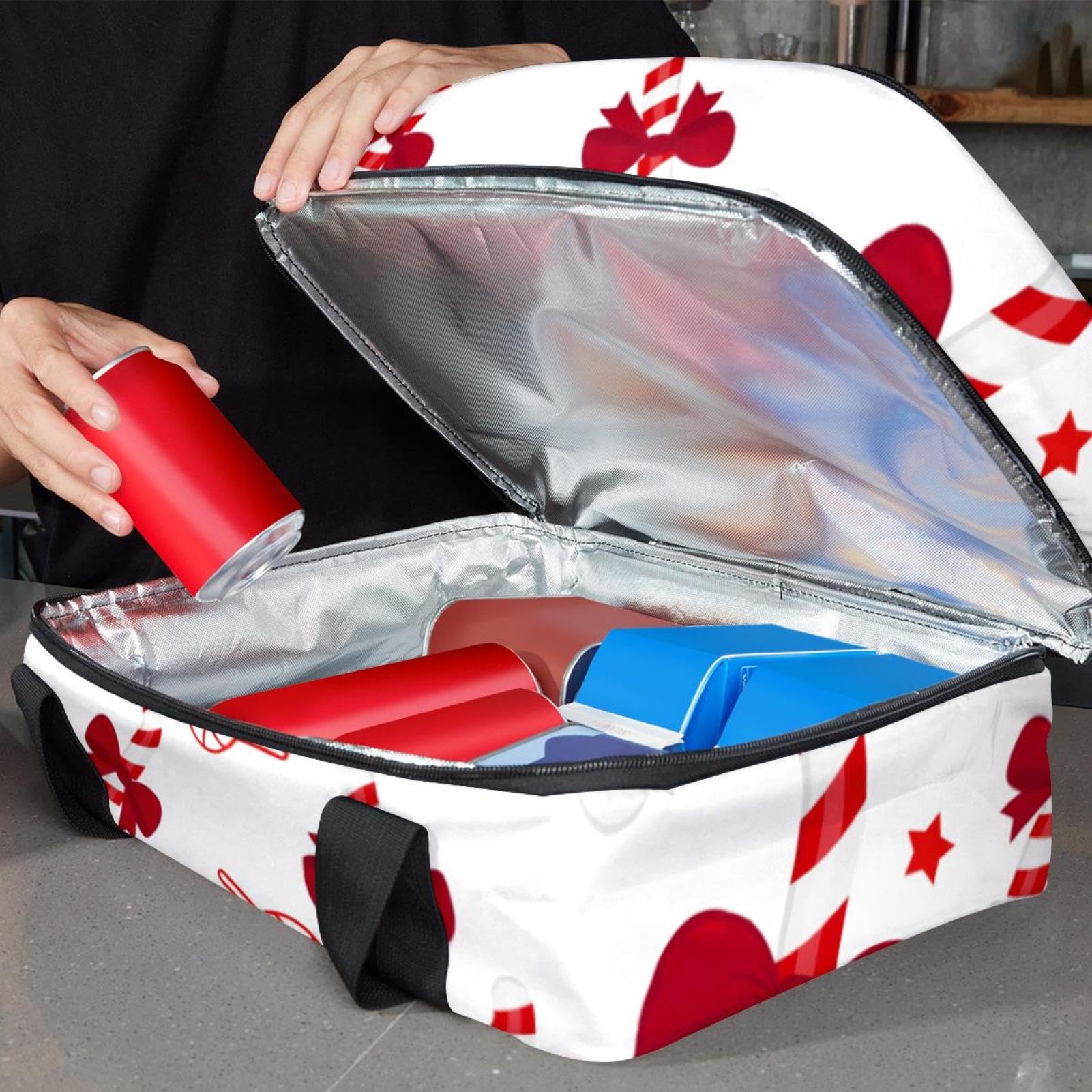Grand sac à déjeuner isotherme pour homme et femme, double couche, étanche, étanche, réutilisable, sac fourre-tout pour le travail, l'école, le pique-nique, la plage, le camping, les voyages, motif