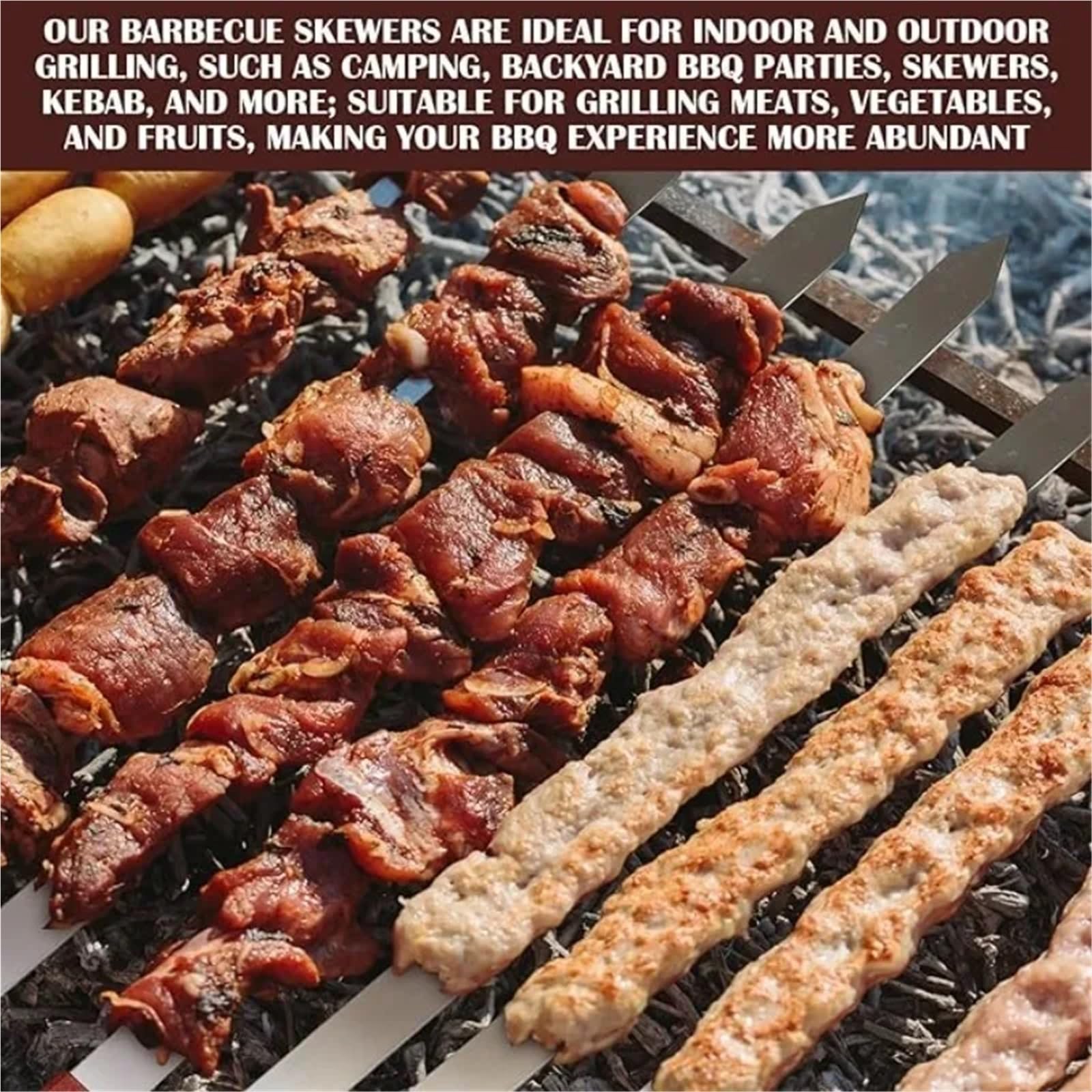 Brochetas Brochetas for kebab de acero inoxidable reutilizables Kobide 15,7 pulgadas largo, 0,91 ancho y 2 mm grosor(6pcs-410x23x2MM)